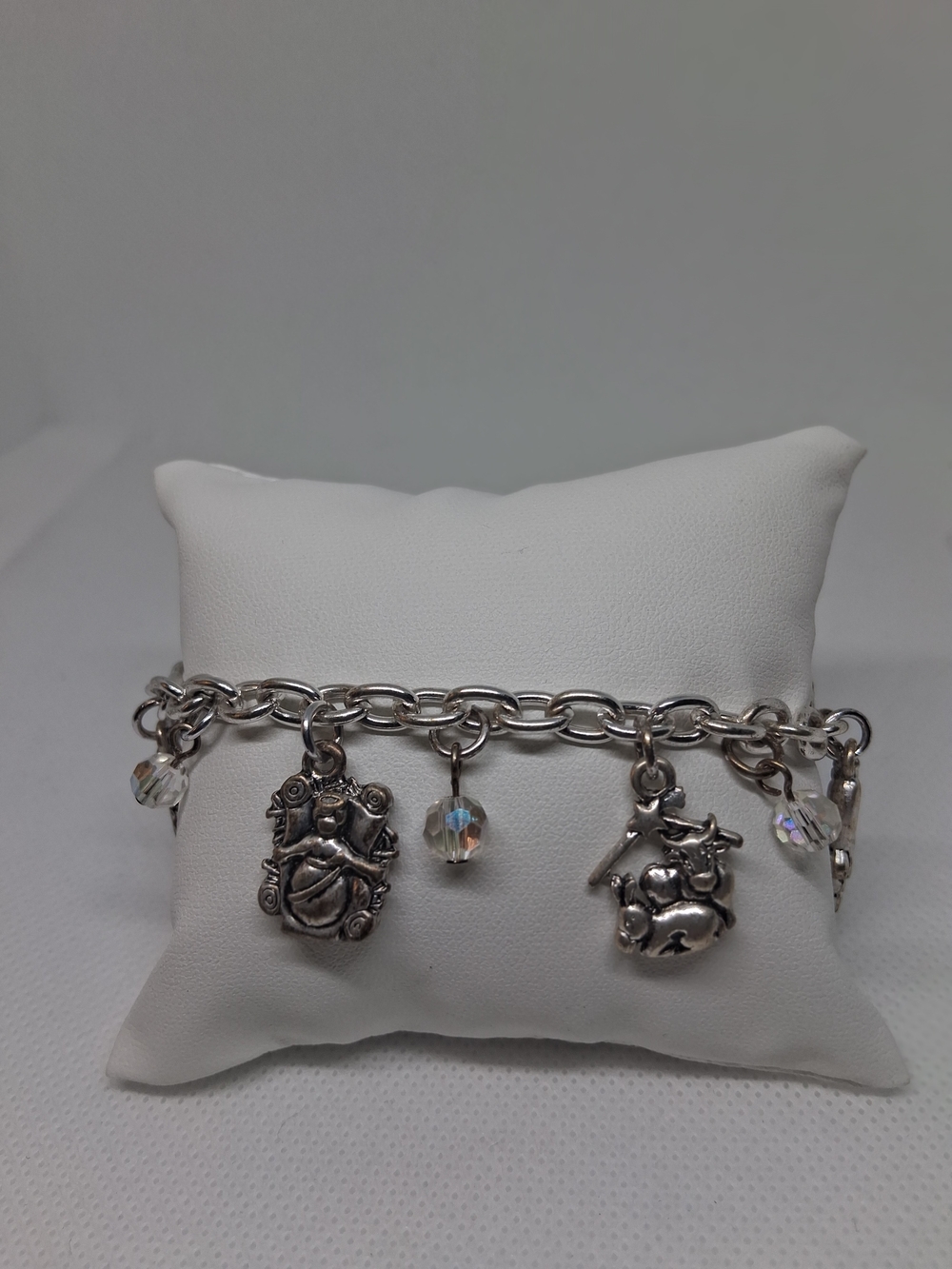 Sterling Silver Charm Bracelet with Crystal Accents - White